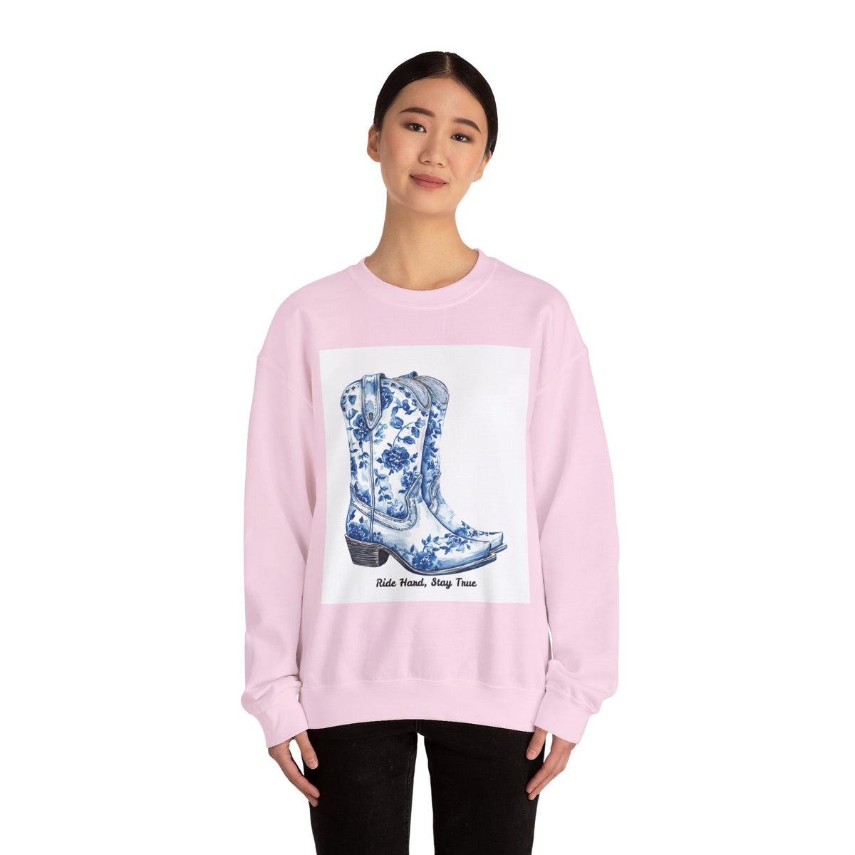 Floral Cowboy Boots Crewneck Sweatshirt - Ride Hard, Stay True