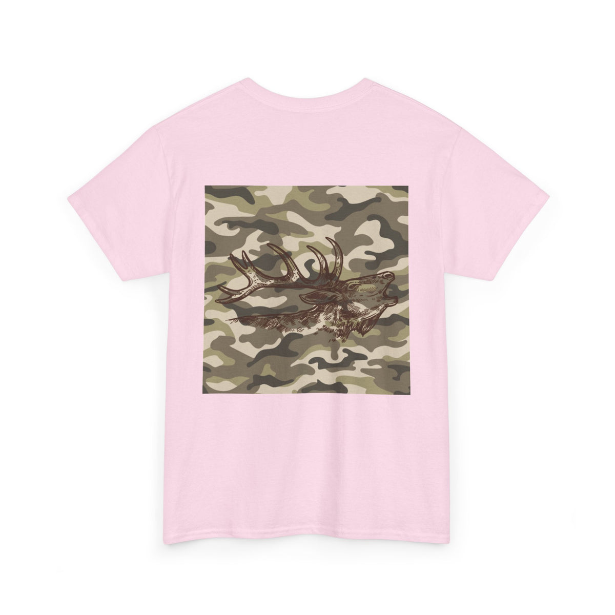 Unisex Heavy Cotton Tee with Camouflage Elk Design