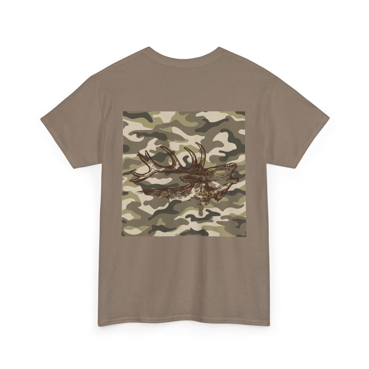 Unisex Heavy Cotton Tee with Camouflage Elk Design