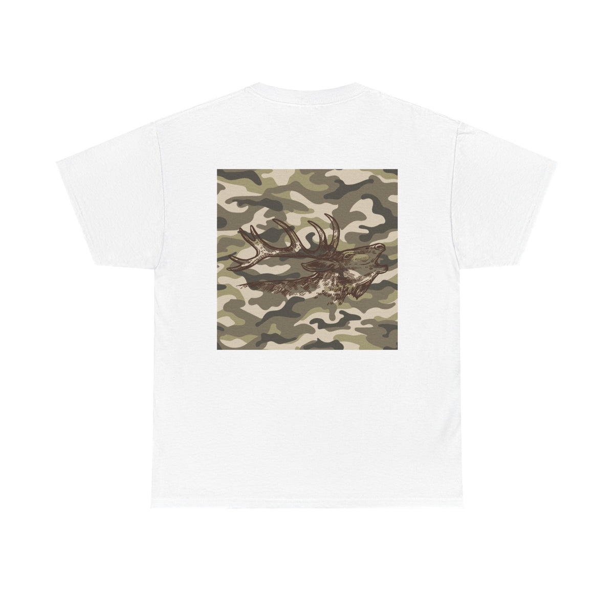 Unisex Heavy Cotton Tee with Camouflage Elk Design