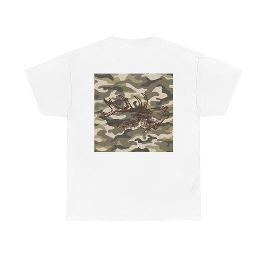Unisex Heavy Cotton Tee with Camouflage Elk Design