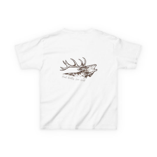Kids Heavy Cotton™ Tee with Rustic Elk Design - Perfect for Outdoor Lovers, Nature Camps, Birthday Gifts, Family Adventures, Wildlife