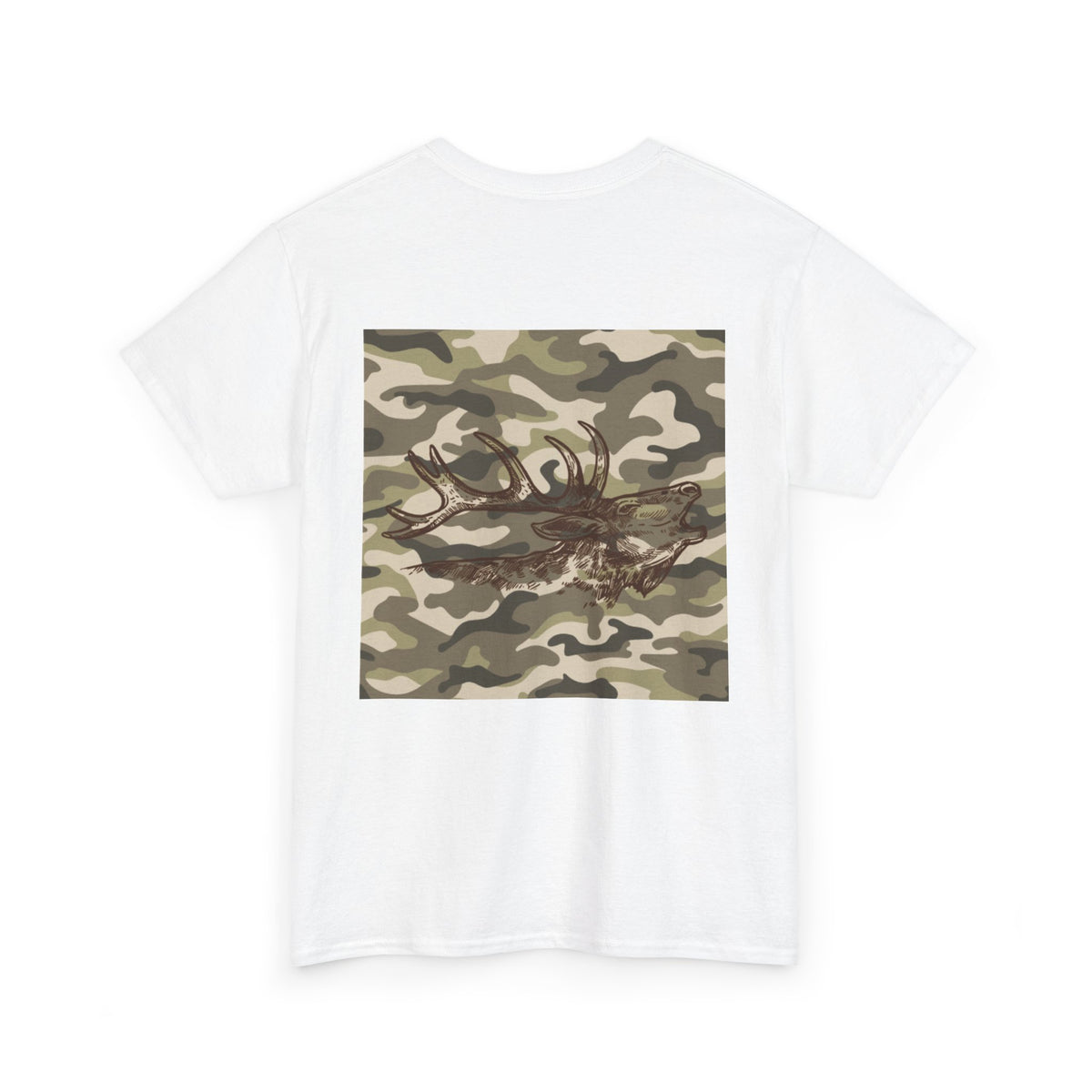 Unisex Heavy Cotton Tee with Camouflage Elk Design
