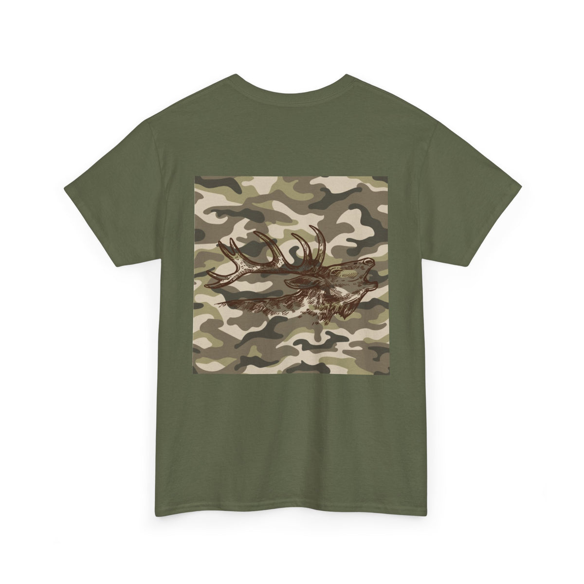 Unisex Heavy Cotton Tee with Camouflage Elk Design