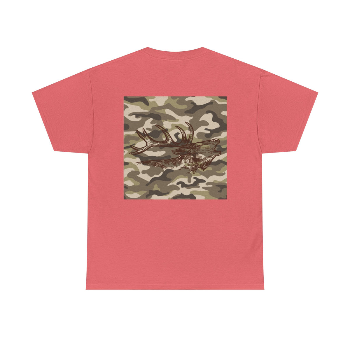 Unisex Heavy Cotton Tee with Camouflage Elk Design