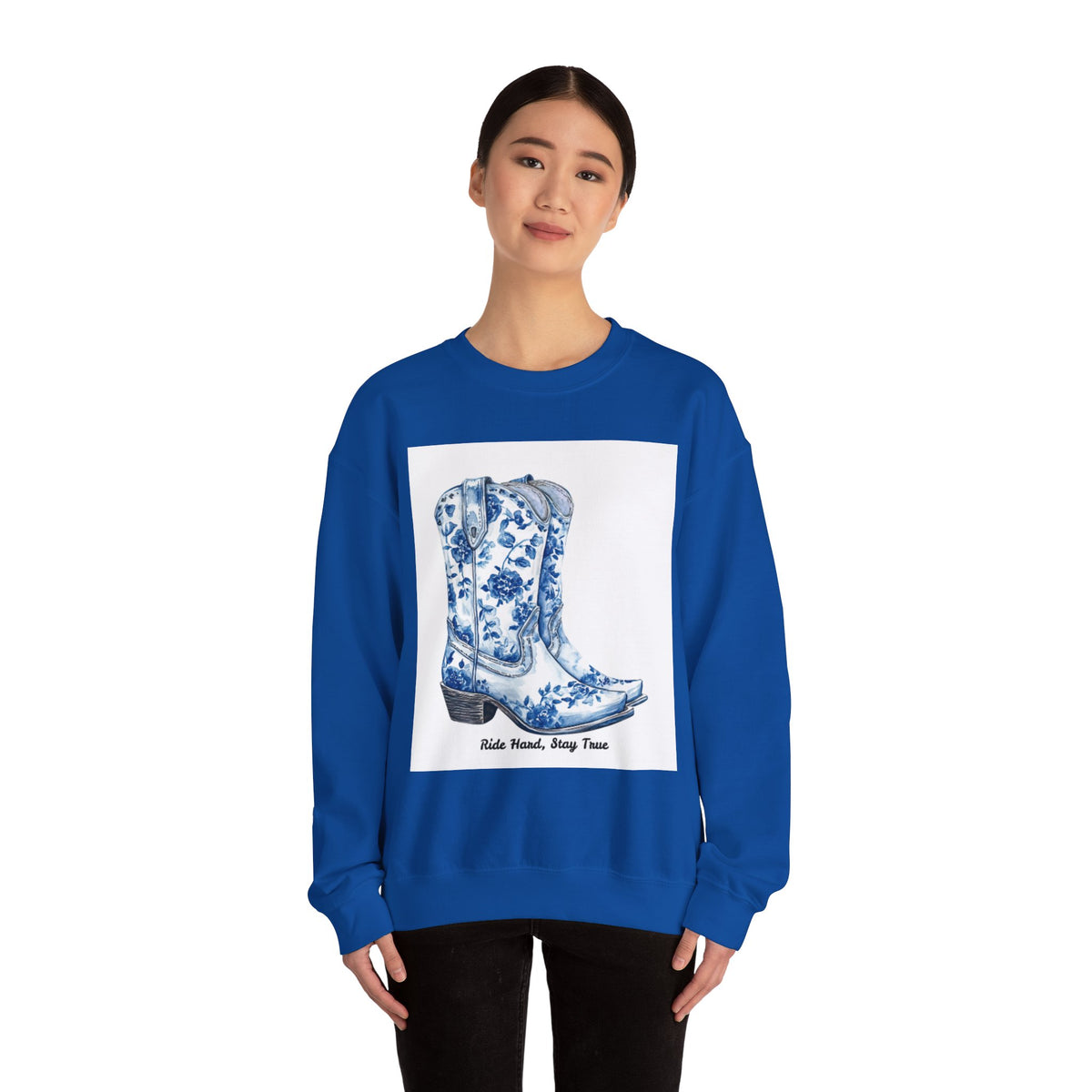 Floral Cowboy Boots Crewneck Sweatshirt - Ride Hard, Stay True