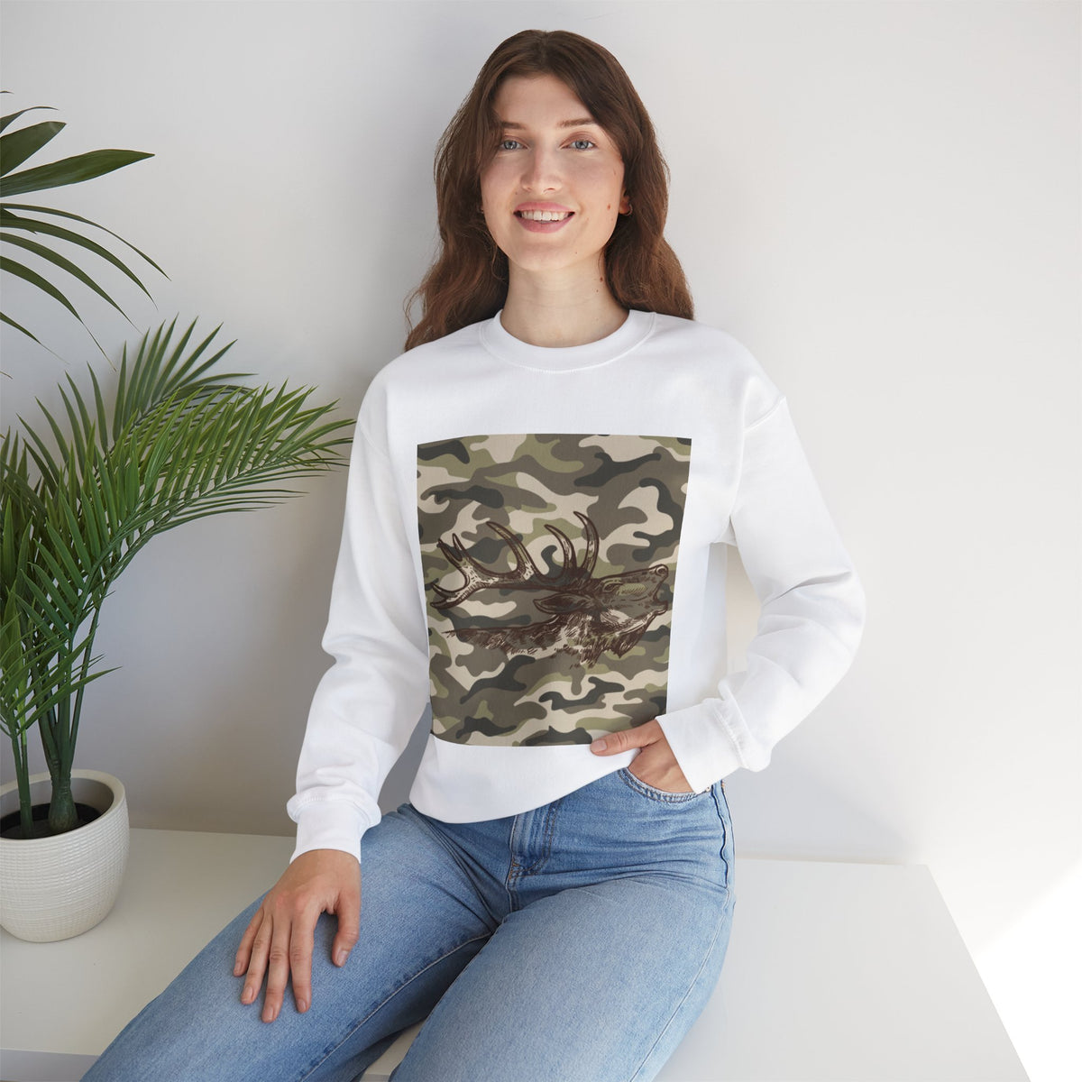 Camo Antler Design Unisex Crewneck Sweatshirt