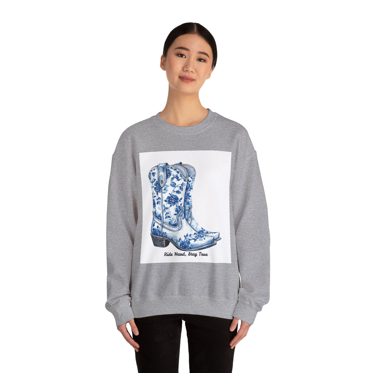 Floral Cowboy Boots Crewneck Sweatshirt - Ride Hard, Stay True