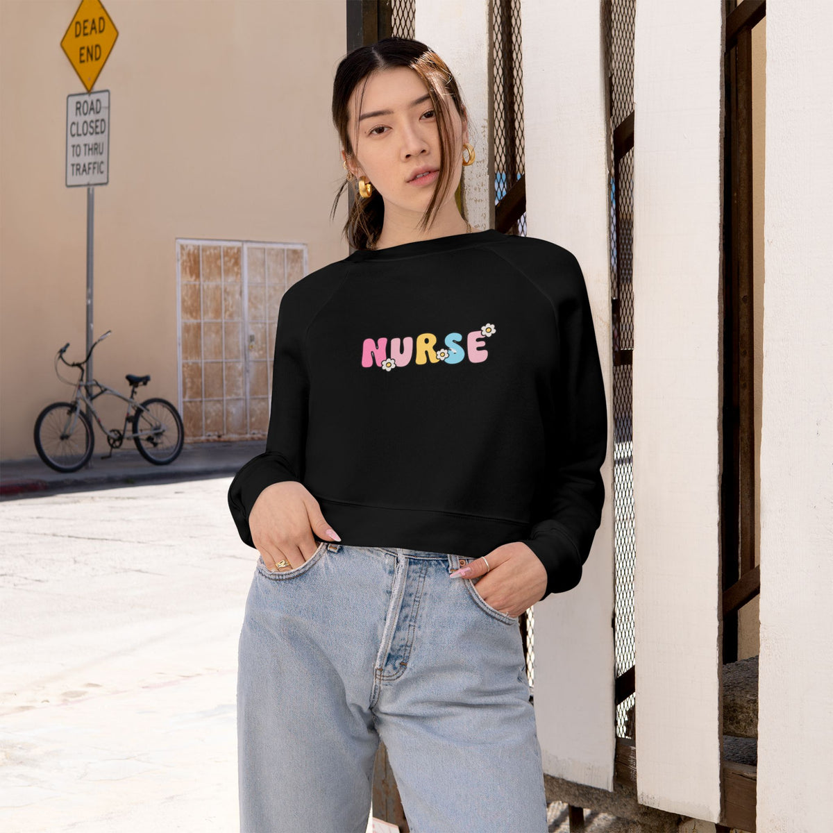 Floral Nurse Cropped Sweatshirt