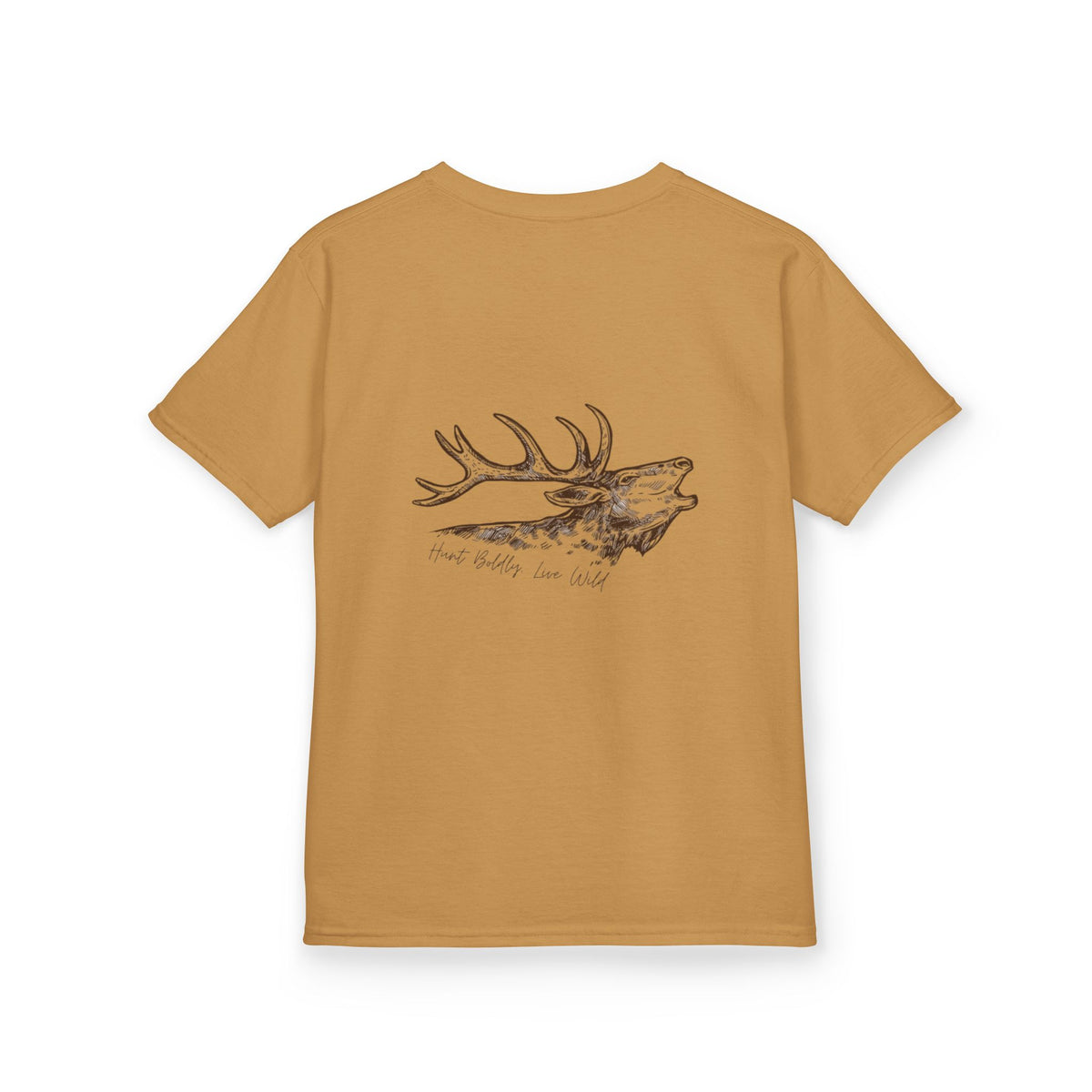 Kids Heavy Cotton™ Tee with Rustic Elk Design - Perfect for Outdoor Lovers, Nature Camps, Birthday Gifts, Family Adventures, Wildlife