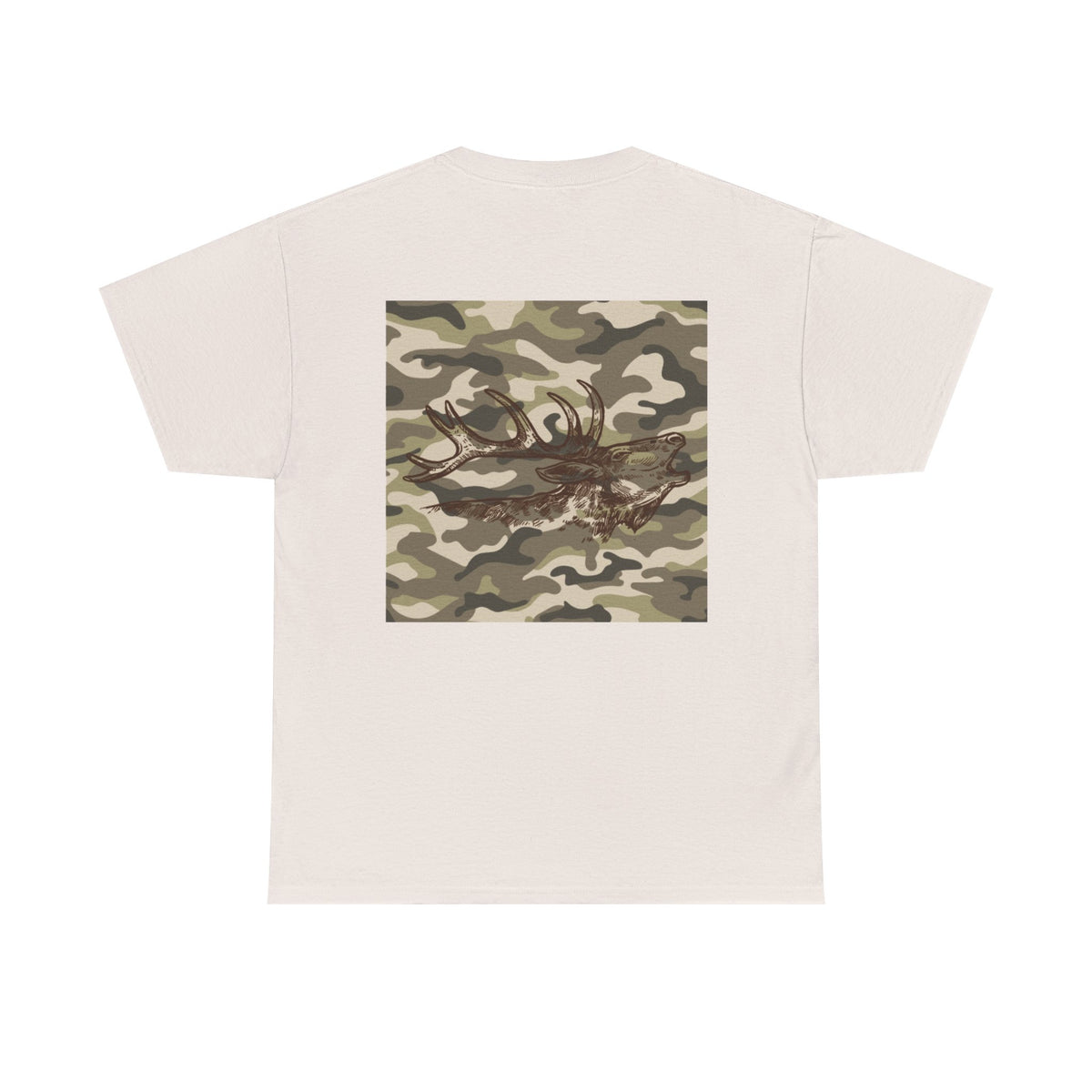 Unisex Heavy Cotton Tee with Camouflage Elk Design
