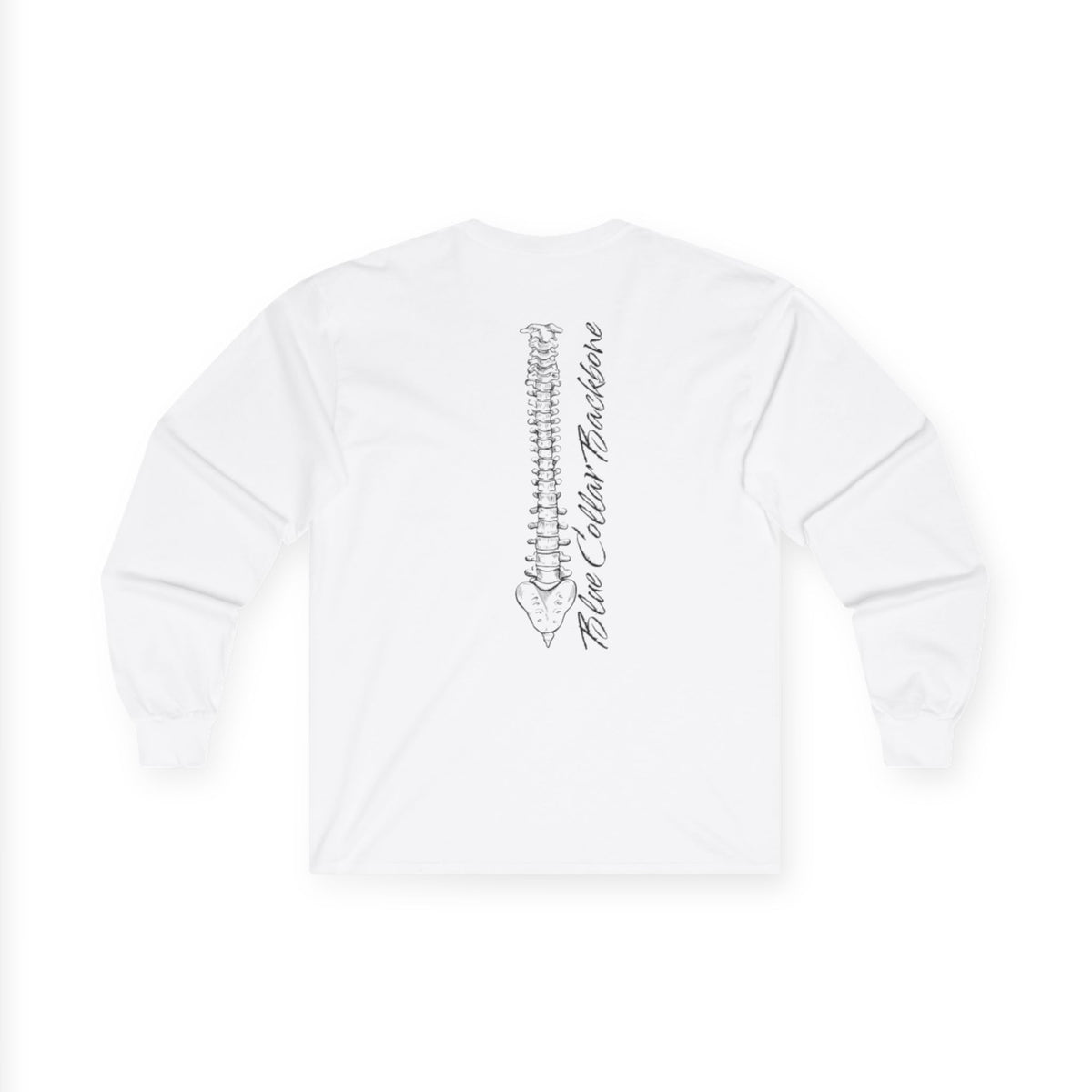 Blue Collar Backbone Spine Tee, Unisex Cotton Long Sleeve Shirt, Work Ethic Graphic Top, Industrial Style Clothing, Men Women Fashion
