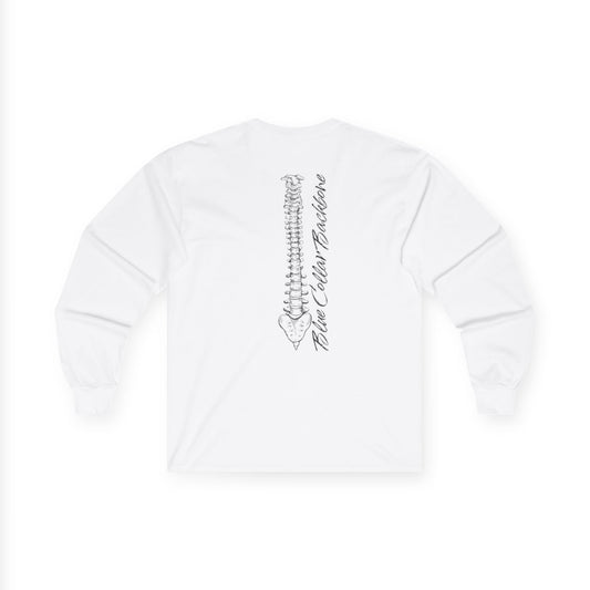 Blue Collar Backbone Spine Tee, Unisex Cotton Long Sleeve Shirt, Work Ethic Graphic Top, Industrial Style Clothing, Men Women Fashion