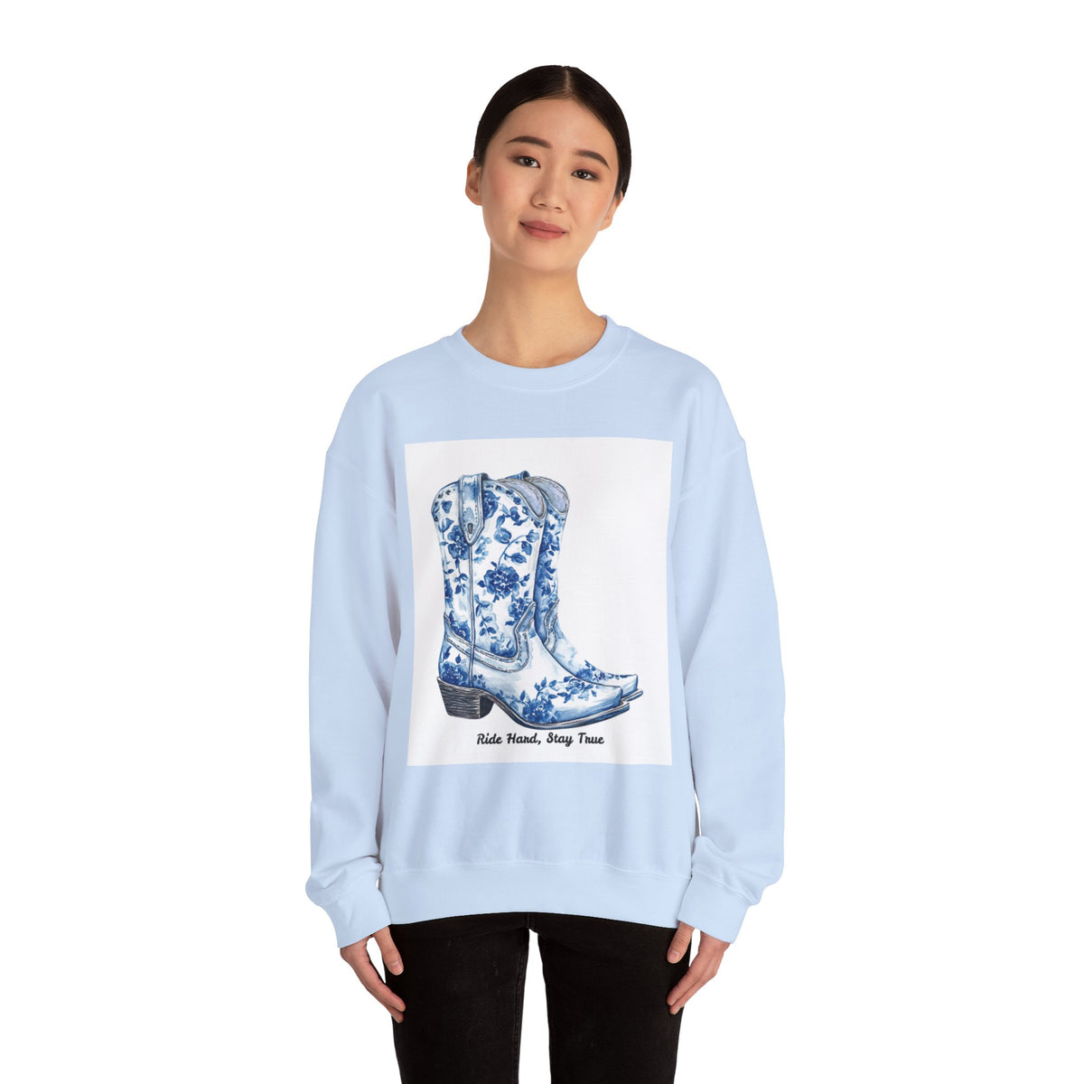 Floral Cowboy Boots Crewneck Sweatshirt - Ride Hard, Stay True