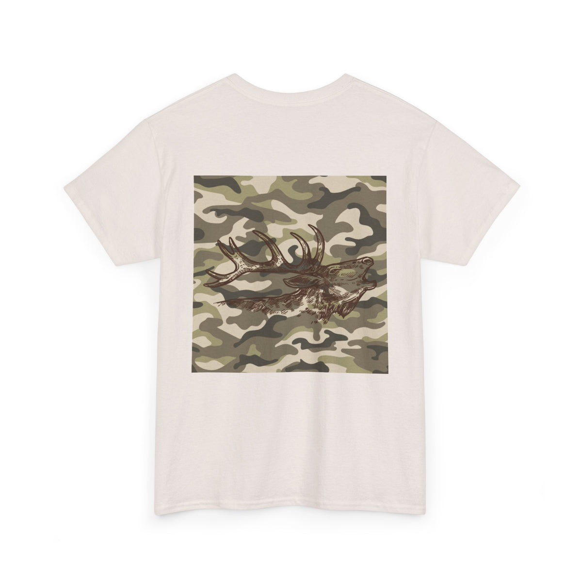 Unisex Heavy Cotton Tee with Camouflage Elk Design
