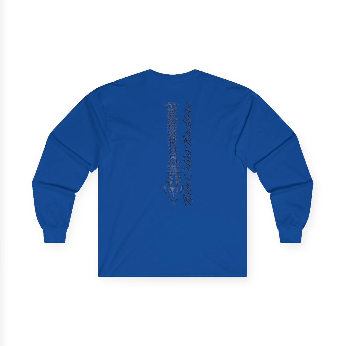 Blue Collar Backbone Spine Tee, Unisex Cotton Long Sleeve Shirt, Work Ethic Graphic Top, Industrial Style Clothing, Men Women Fashion
