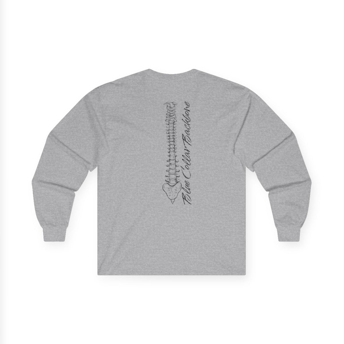 Blue Collar Backbone Spine Tee, Unisex Cotton Long Sleeve Shirt, Work Ethic Graphic Top, Industrial Style Clothing, Men Women Fashion