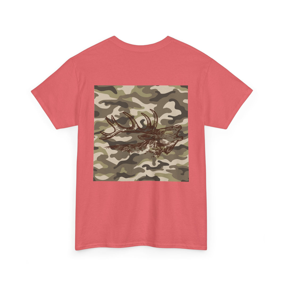 Unisex Heavy Cotton Tee with Camouflage Elk Design