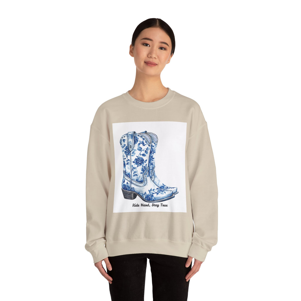 Floral Cowboy Boots Crewneck Sweatshirt - Ride Hard, Stay True