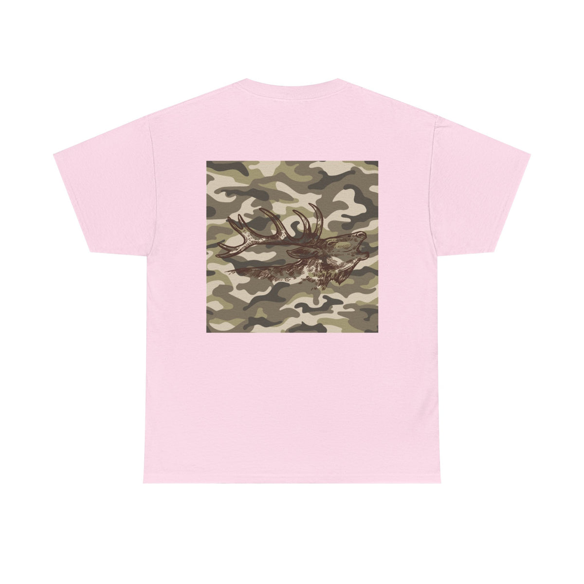 Unisex Heavy Cotton Tee with Camouflage Elk Design