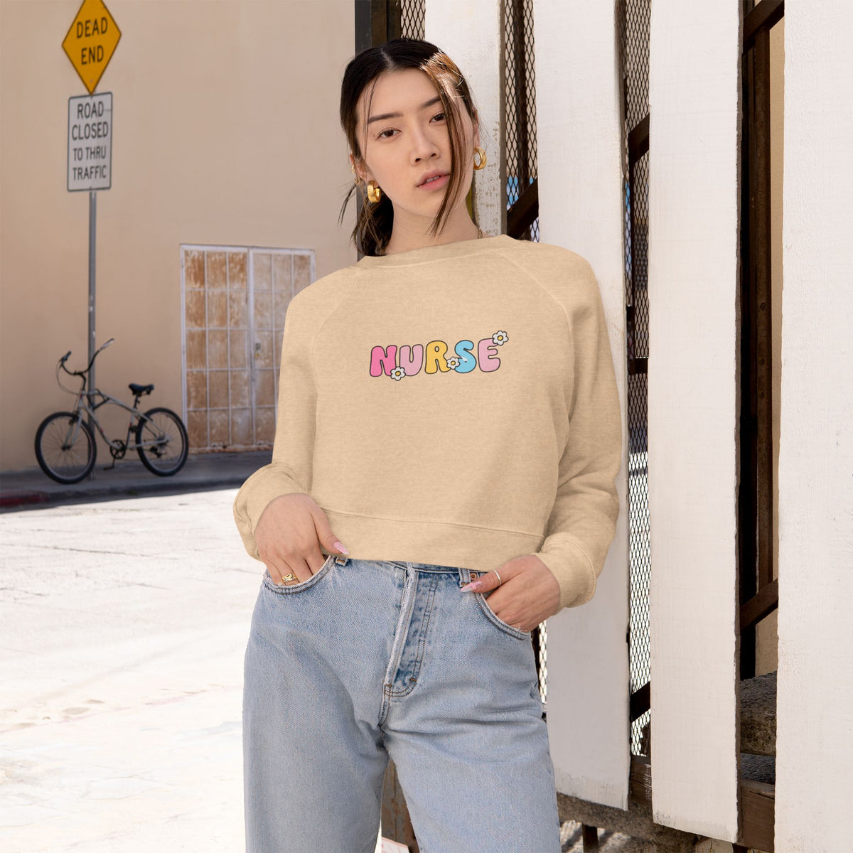 Floral Nurse Cropped Sweatshirt