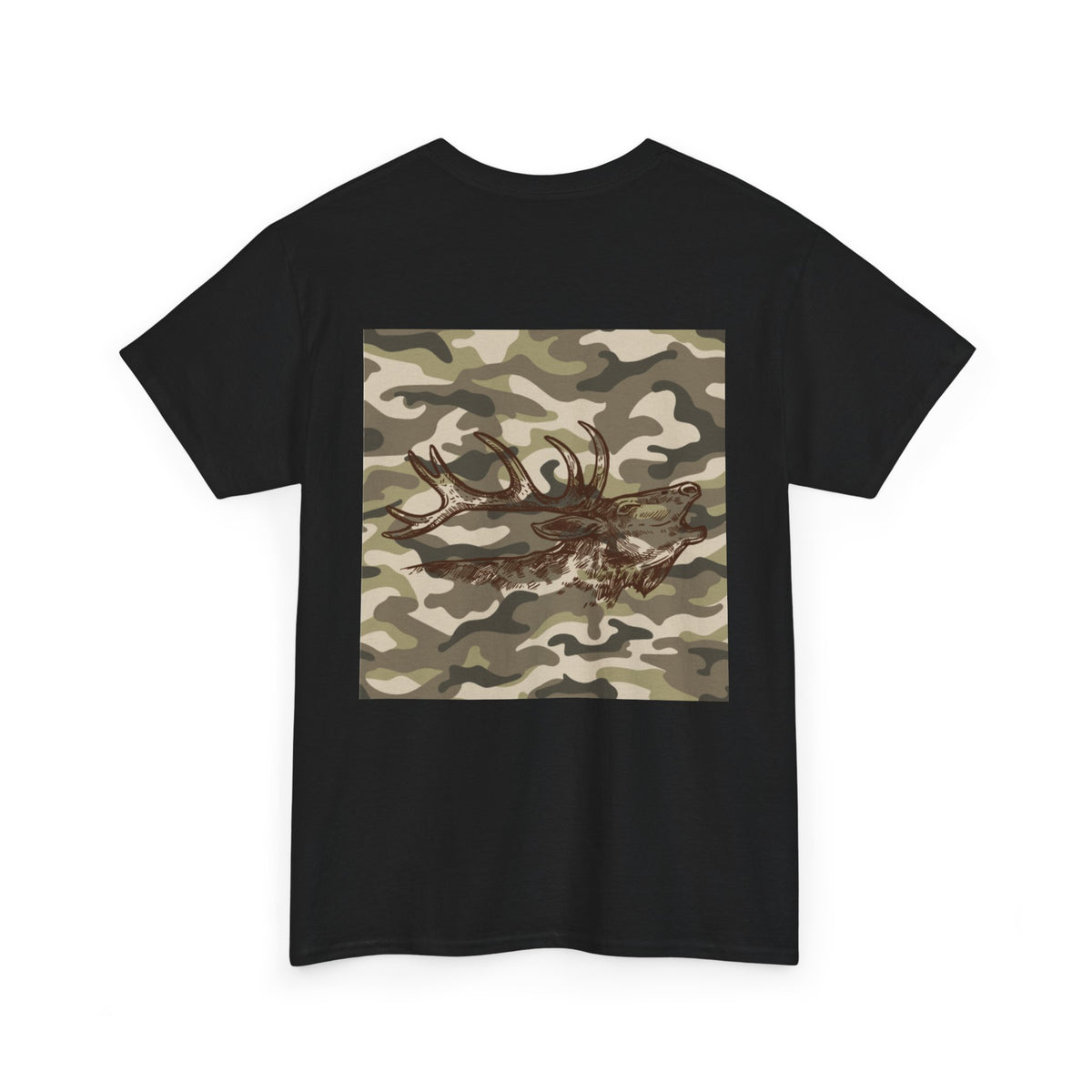 Unisex Heavy Cotton Tee with Camouflage Elk Design