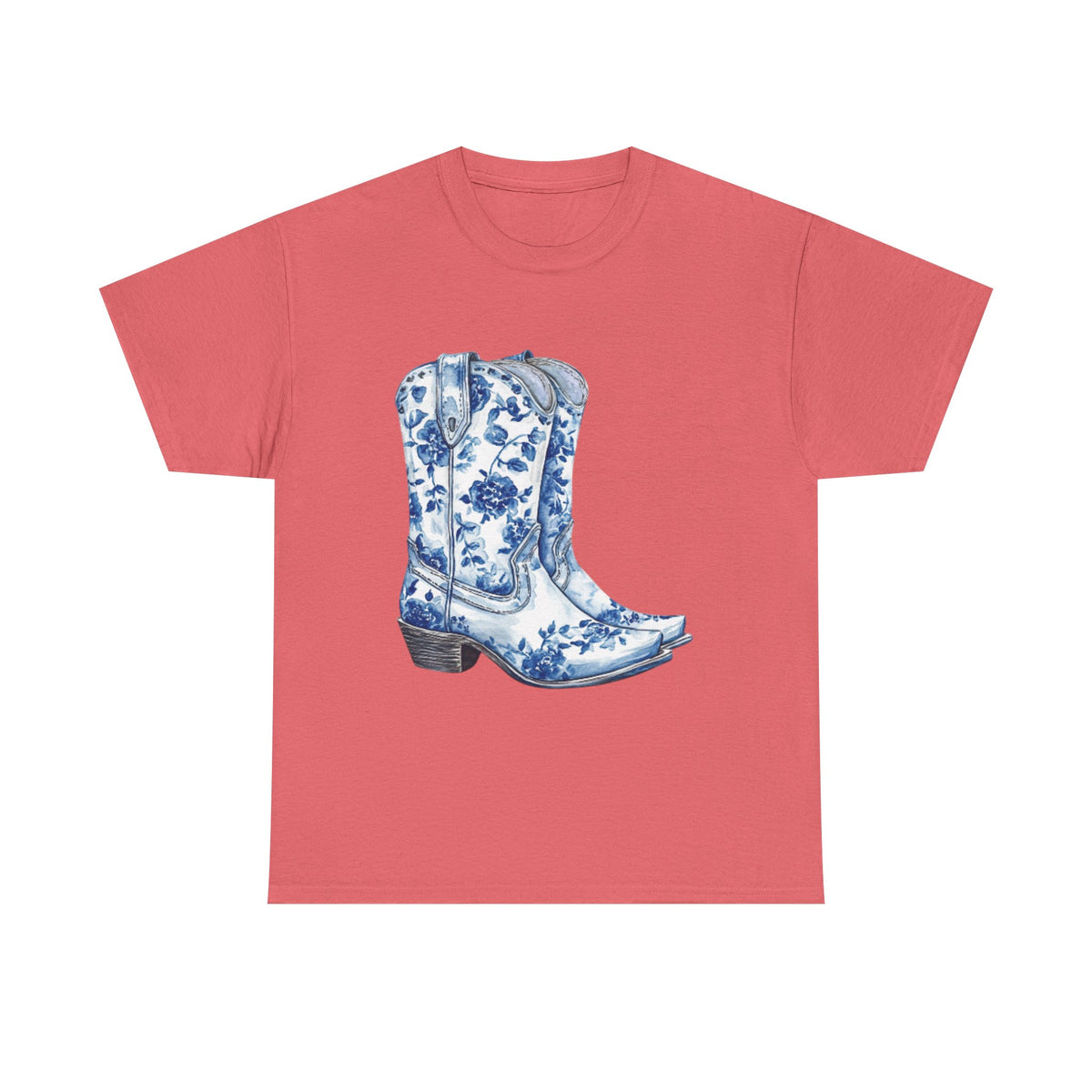 Blue Floral Cowboy Boots Unisex Heavy Cotton Tee