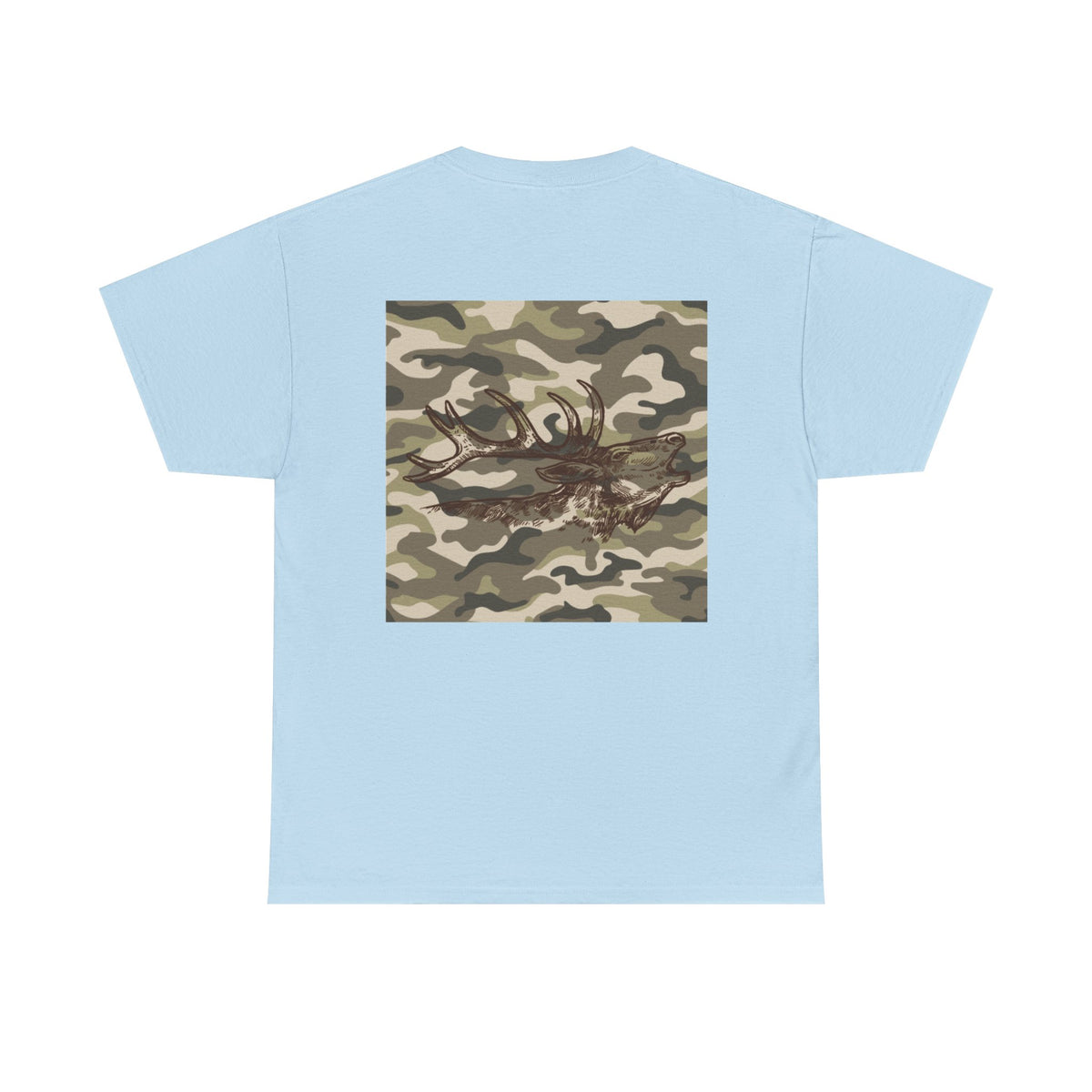 Unisex Heavy Cotton Tee with Camouflage Elk Design