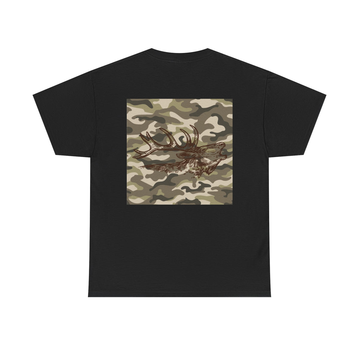 Unisex Heavy Cotton Tee with Camouflage Elk Design