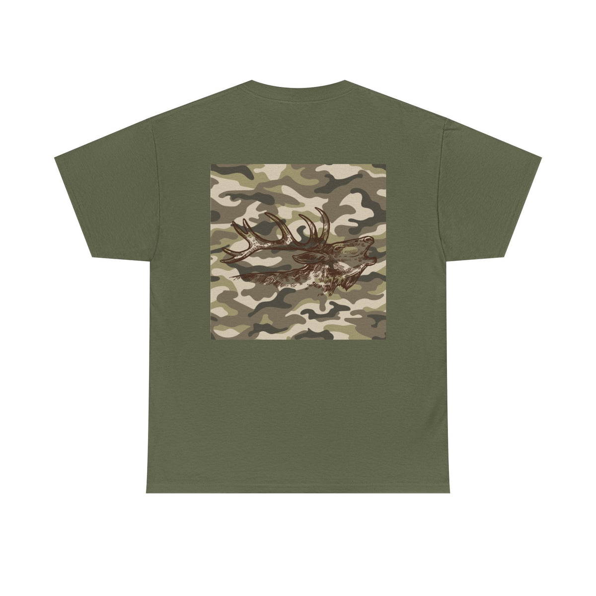 Unisex Heavy Cotton Tee with Camouflage Elk Design