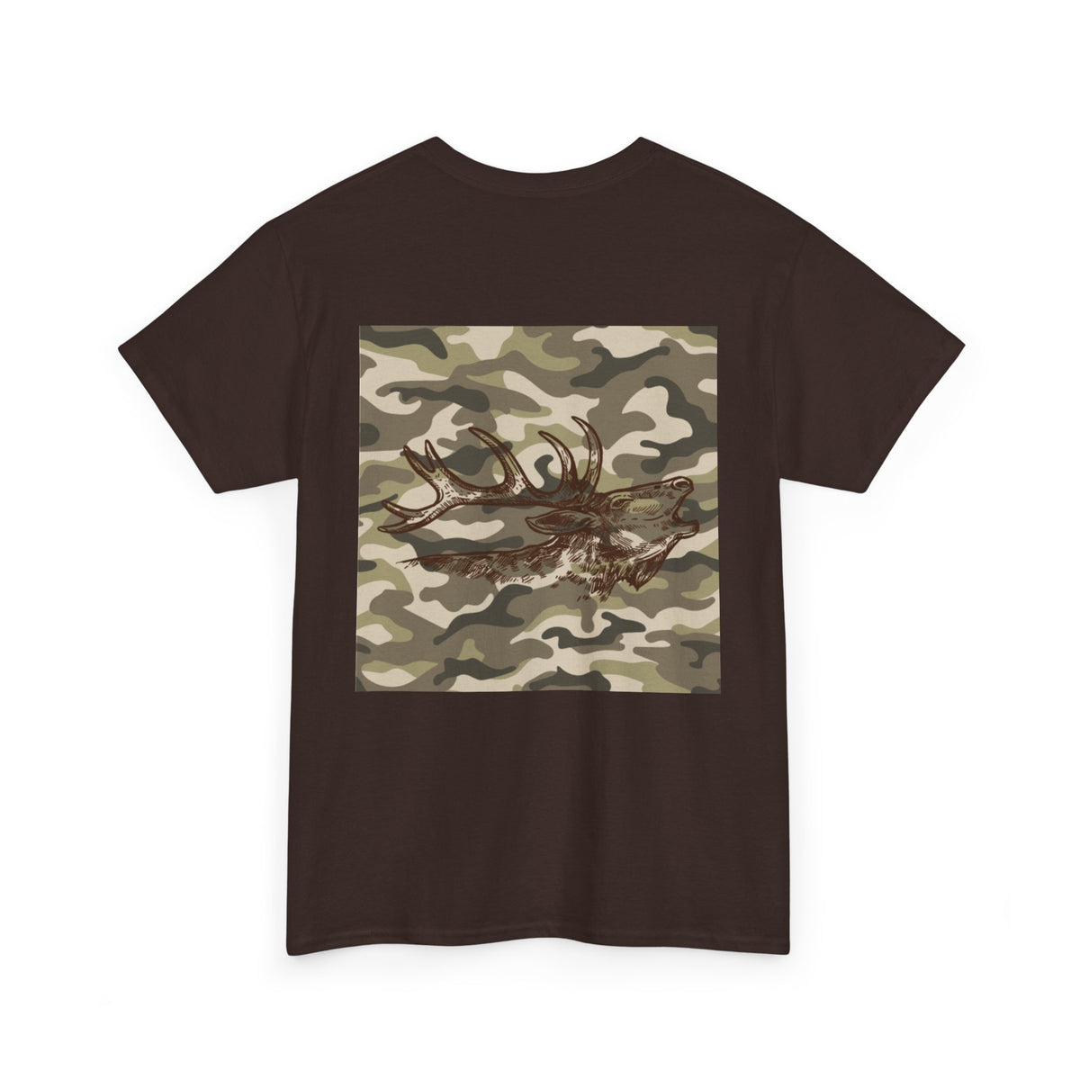 Unisex Heavy Cotton Tee with Camouflage Elk Design