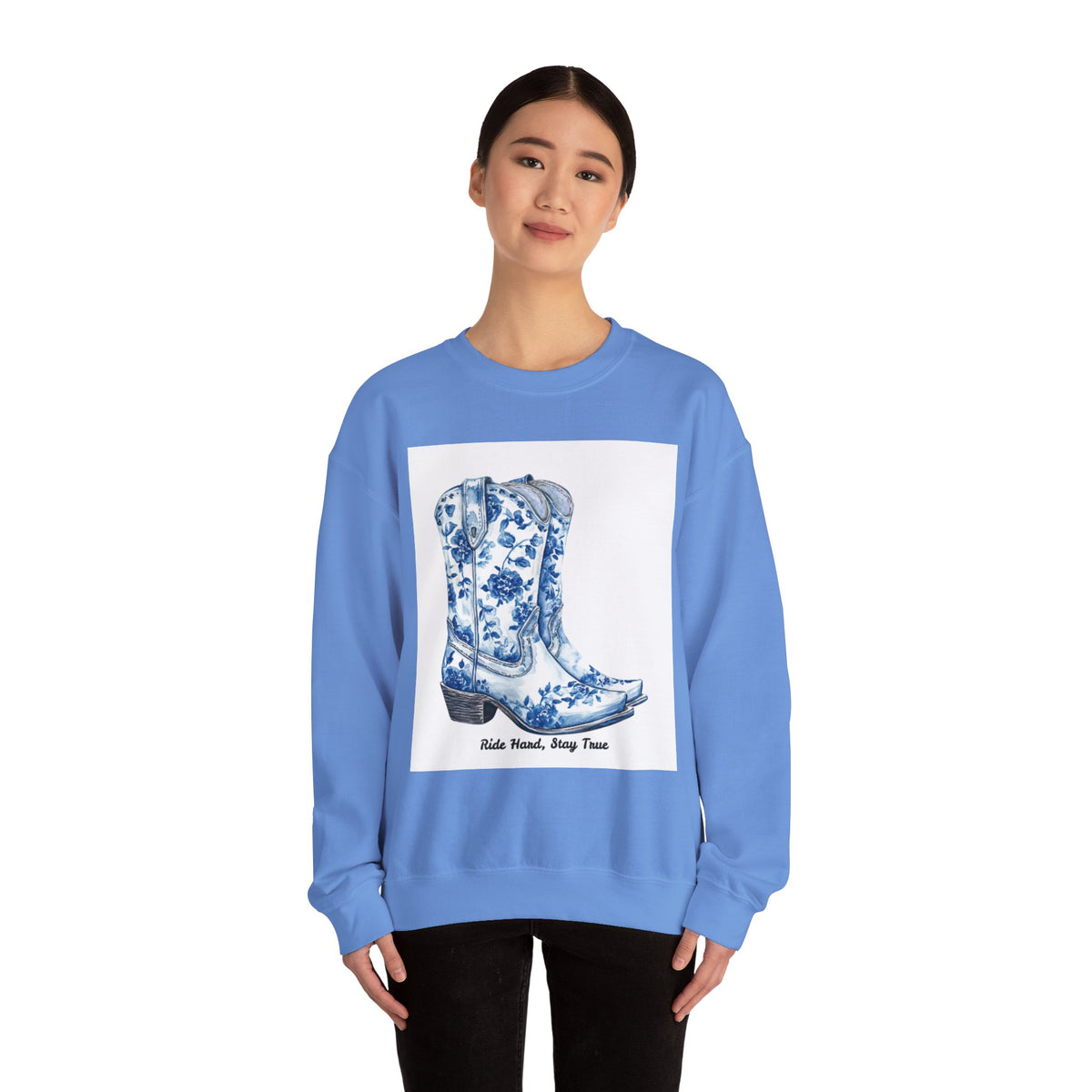 Floral Cowboy Boots Crewneck Sweatshirt - Ride Hard, Stay True