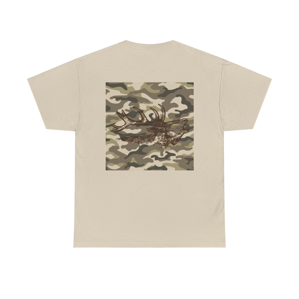 Unisex Heavy Cotton Tee with Camouflage Elk Design