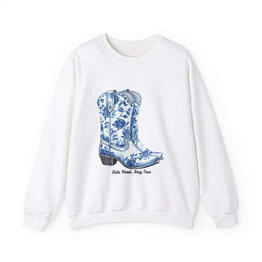 Floral Cowboy Boots Crewneck Sweatshirt - Ride Hard, Stay True