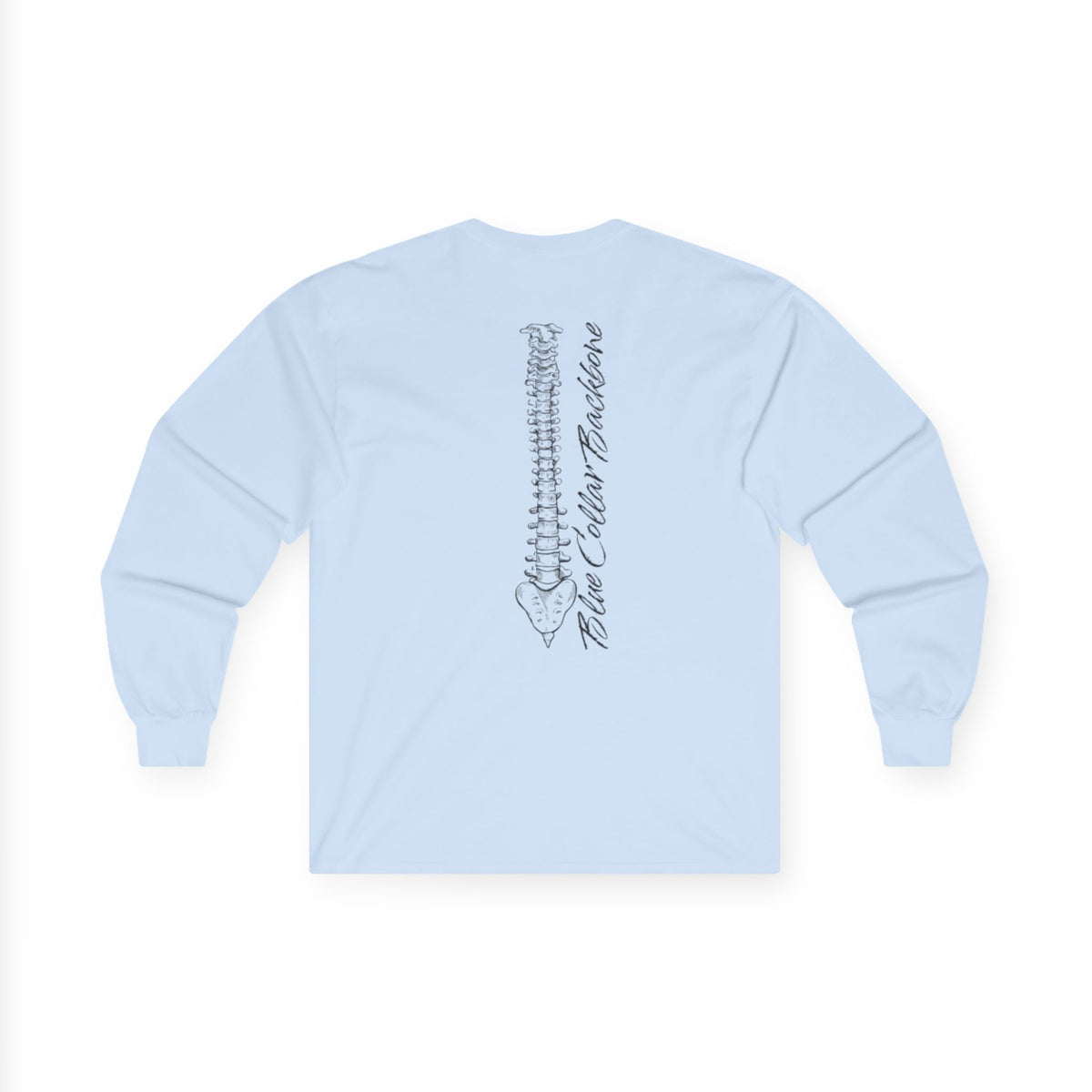 Blue Collar Backbone Spine Tee, Unisex Cotton Long Sleeve Shirt, Work Ethic Graphic Top, Industrial Style Clothing, Men Women Fashion