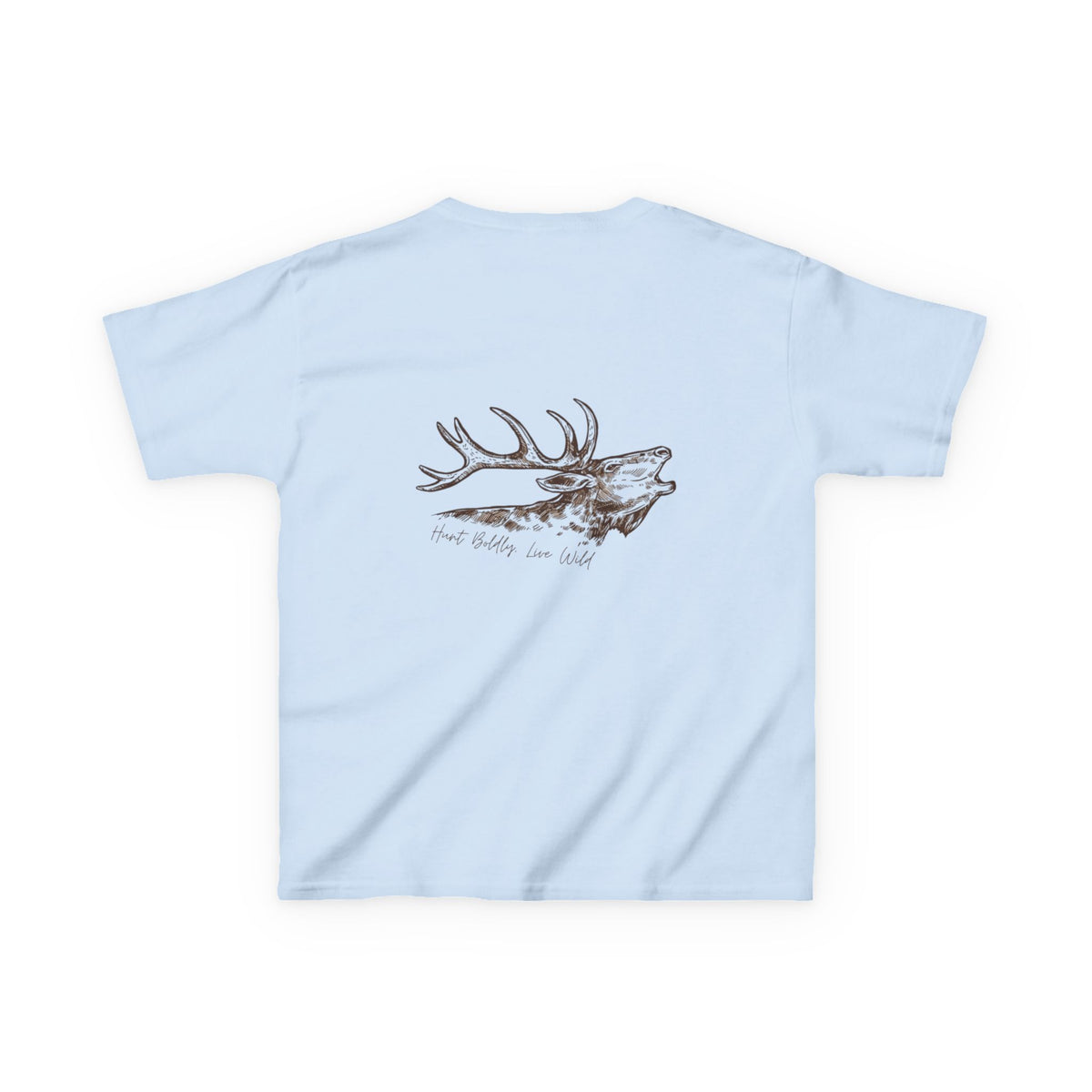 Kids Heavy Cotton™ Tee with Rustic Elk Design - Perfect for Outdoor Lovers, Nature Camps, Birthday Gifts, Family Adventures, Wildlife