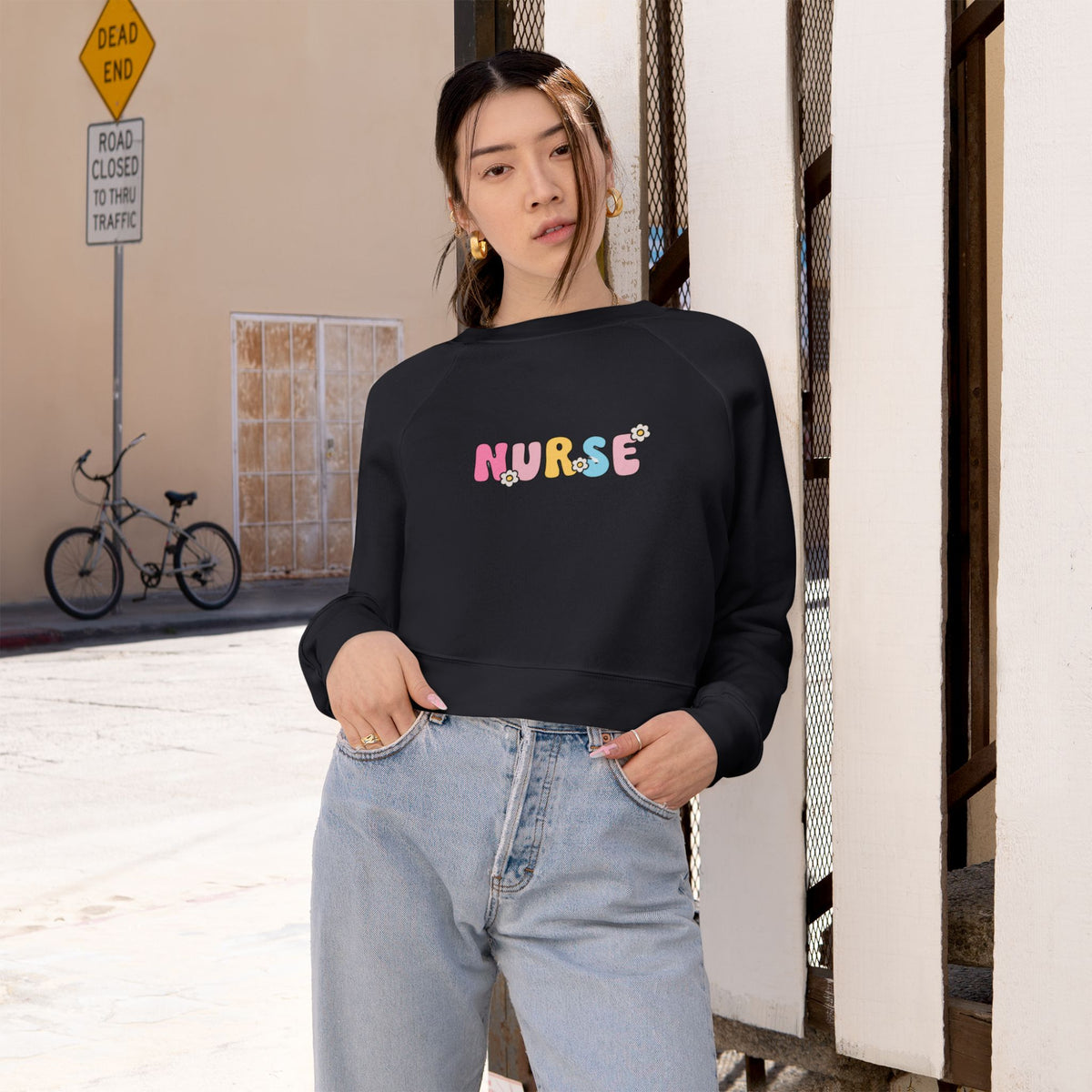 Floral Nurse Cropped Sweatshirt