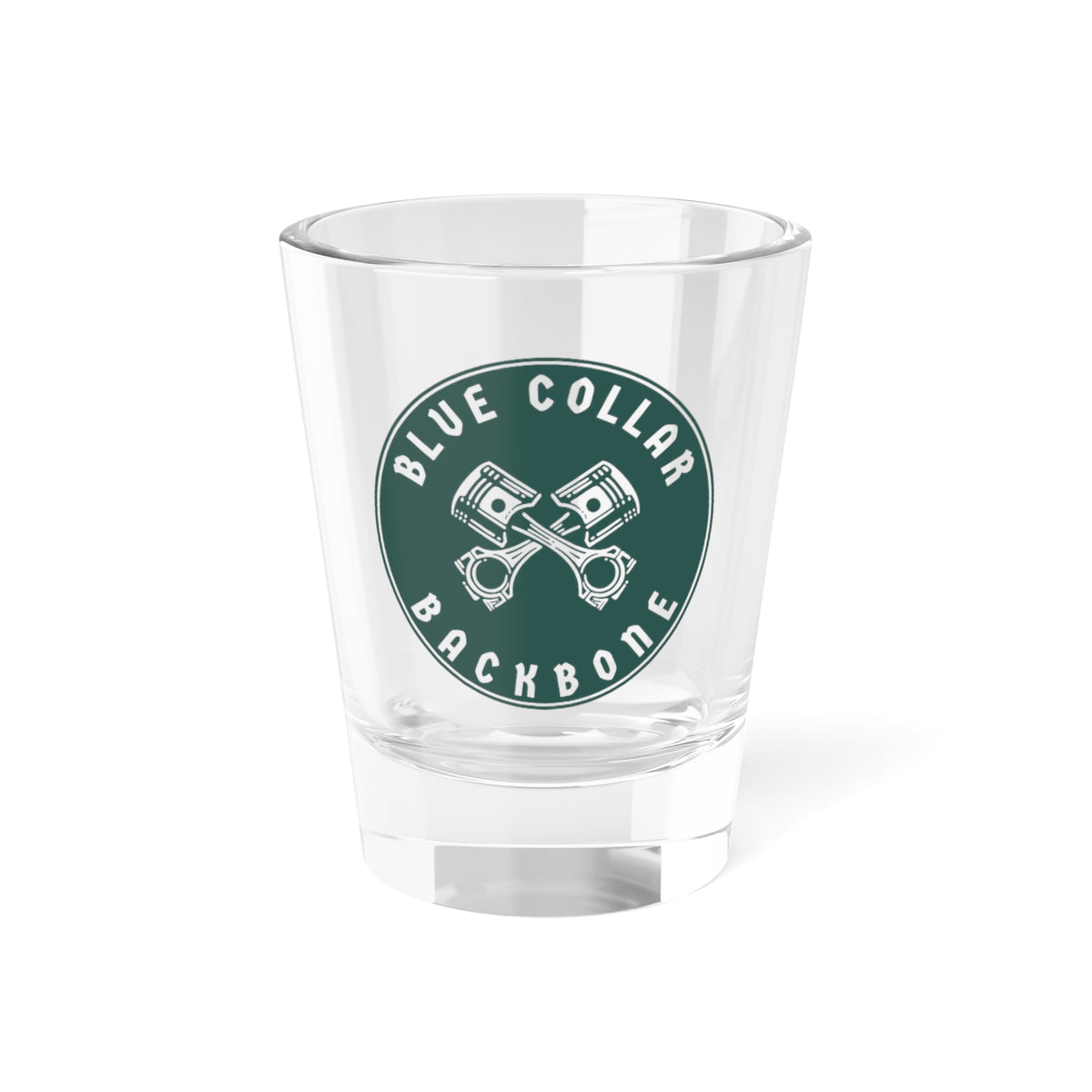 Shot Glass, 1.5oz Blue Collar Backbone