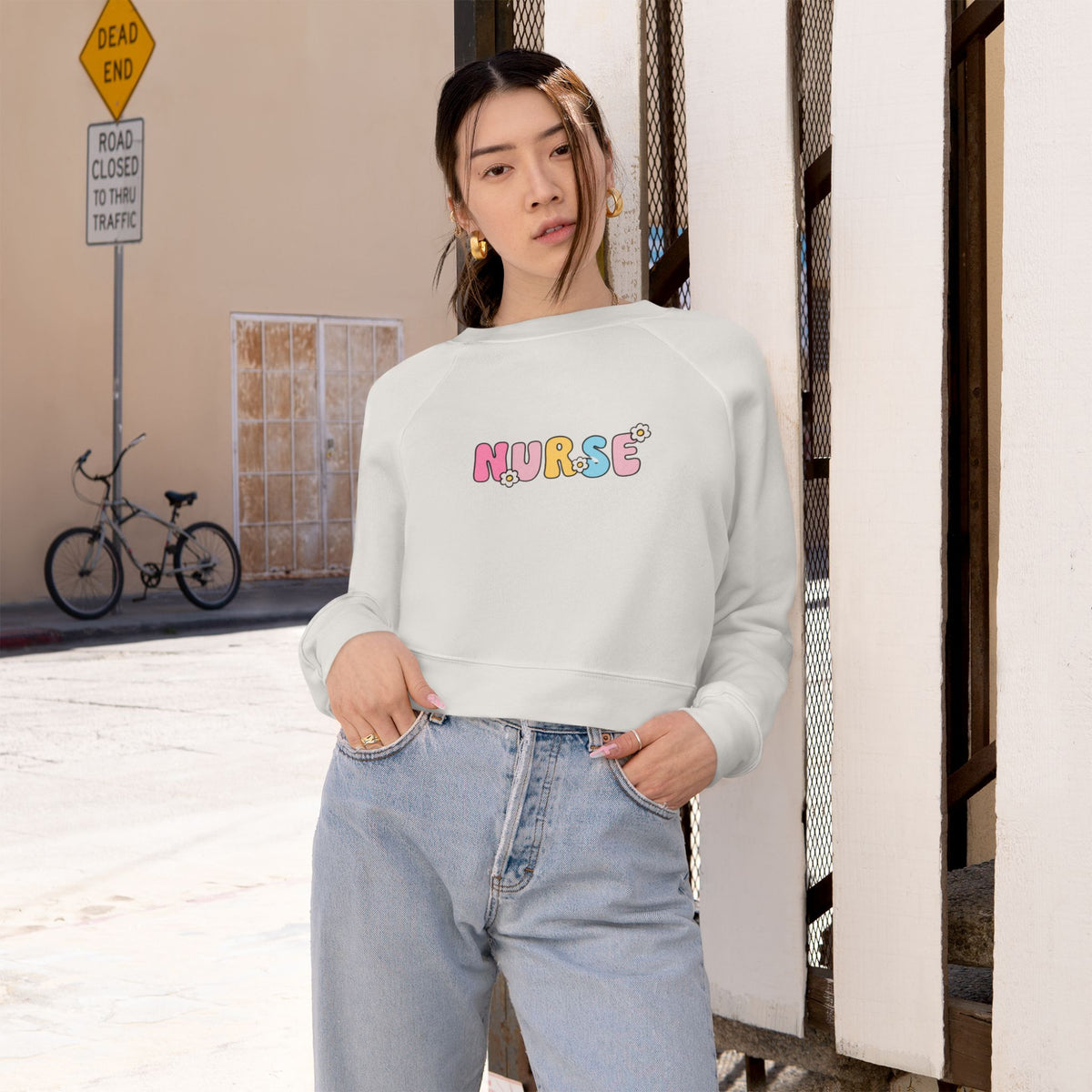 Floral Nurse Cropped Sweatshirt