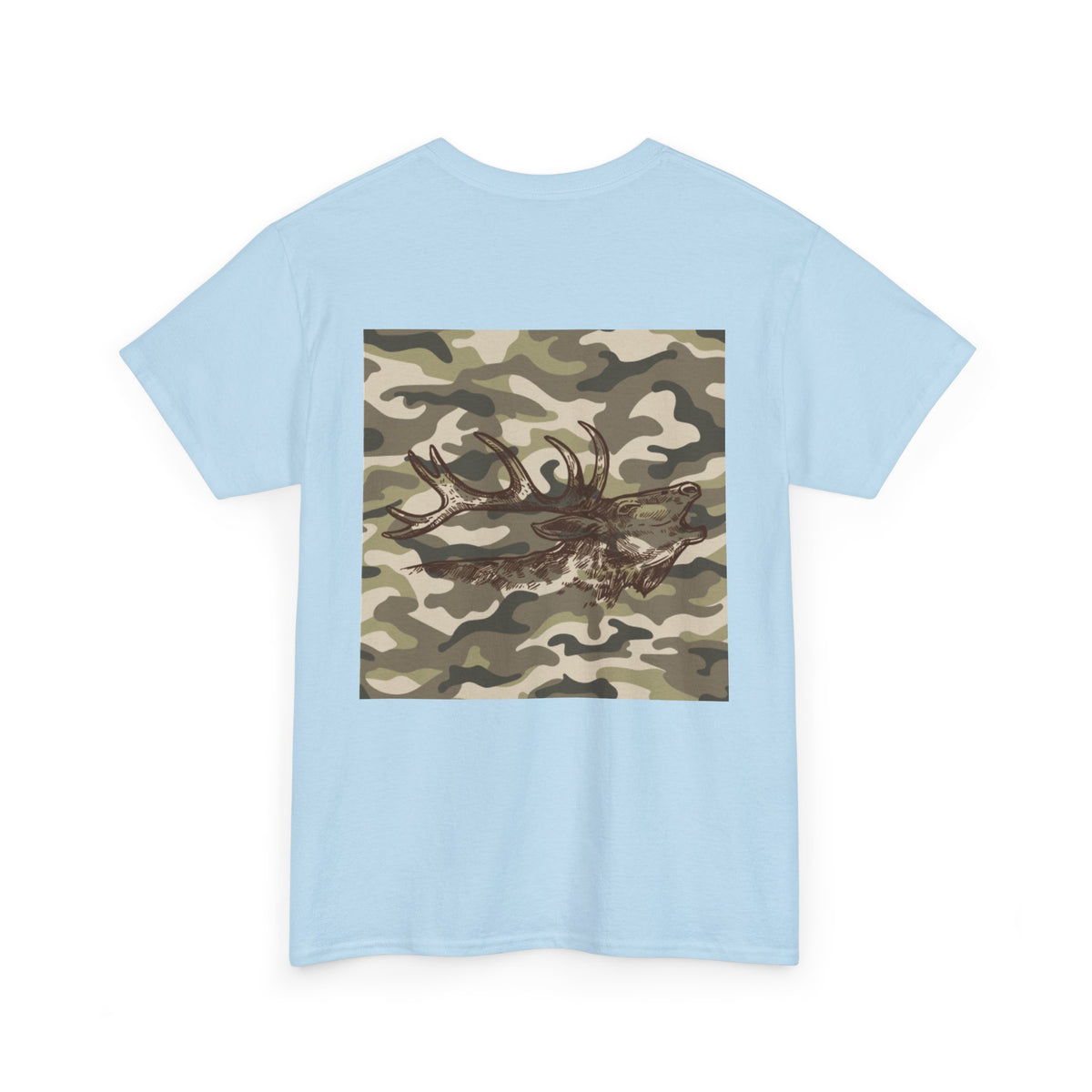 Unisex Heavy Cotton Tee with Camouflage Elk Design
