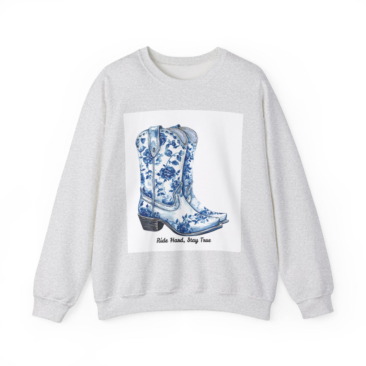Floral Cowboy Boots Crewneck Sweatshirt - Ride Hard, Stay True
