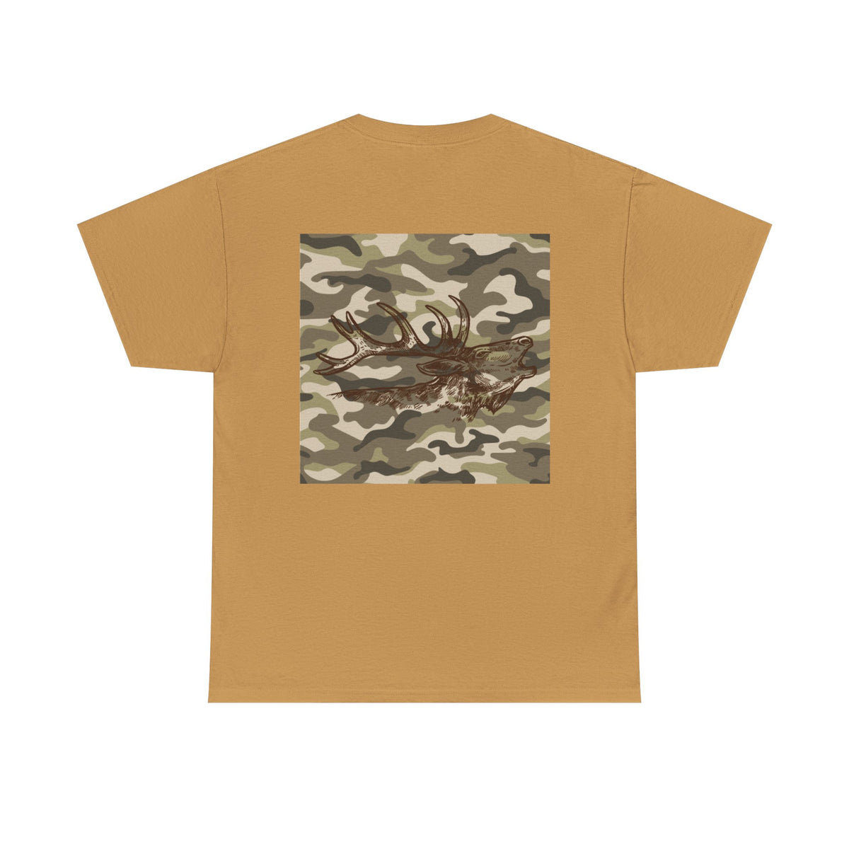 Unisex Heavy Cotton Tee with Camouflage Elk Design