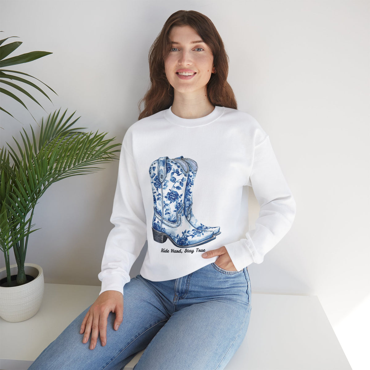 Floral Cowboy Boots Crewneck Sweatshirt - Ride Hard, Stay True