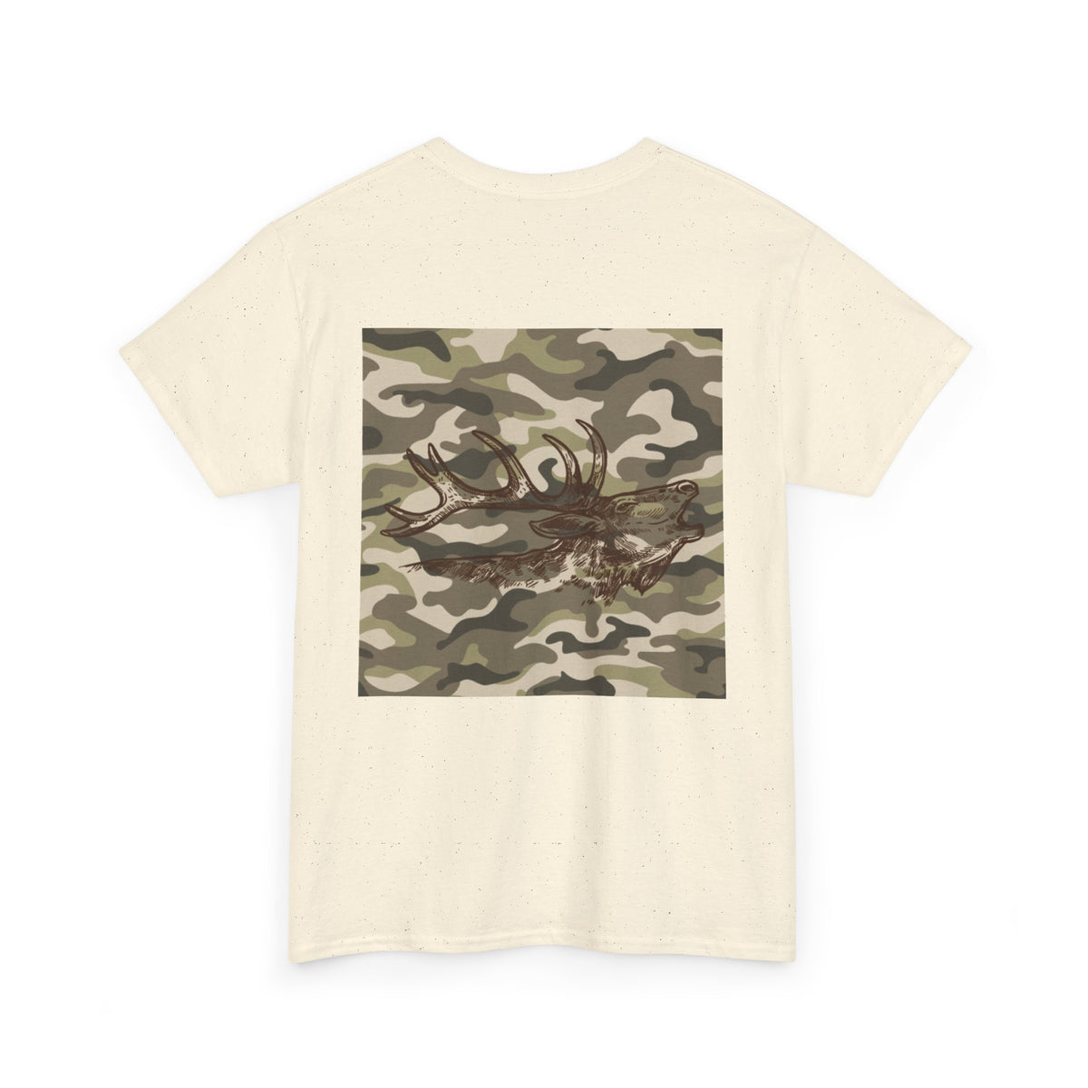 Unisex Heavy Cotton Tee with Camouflage Elk Design