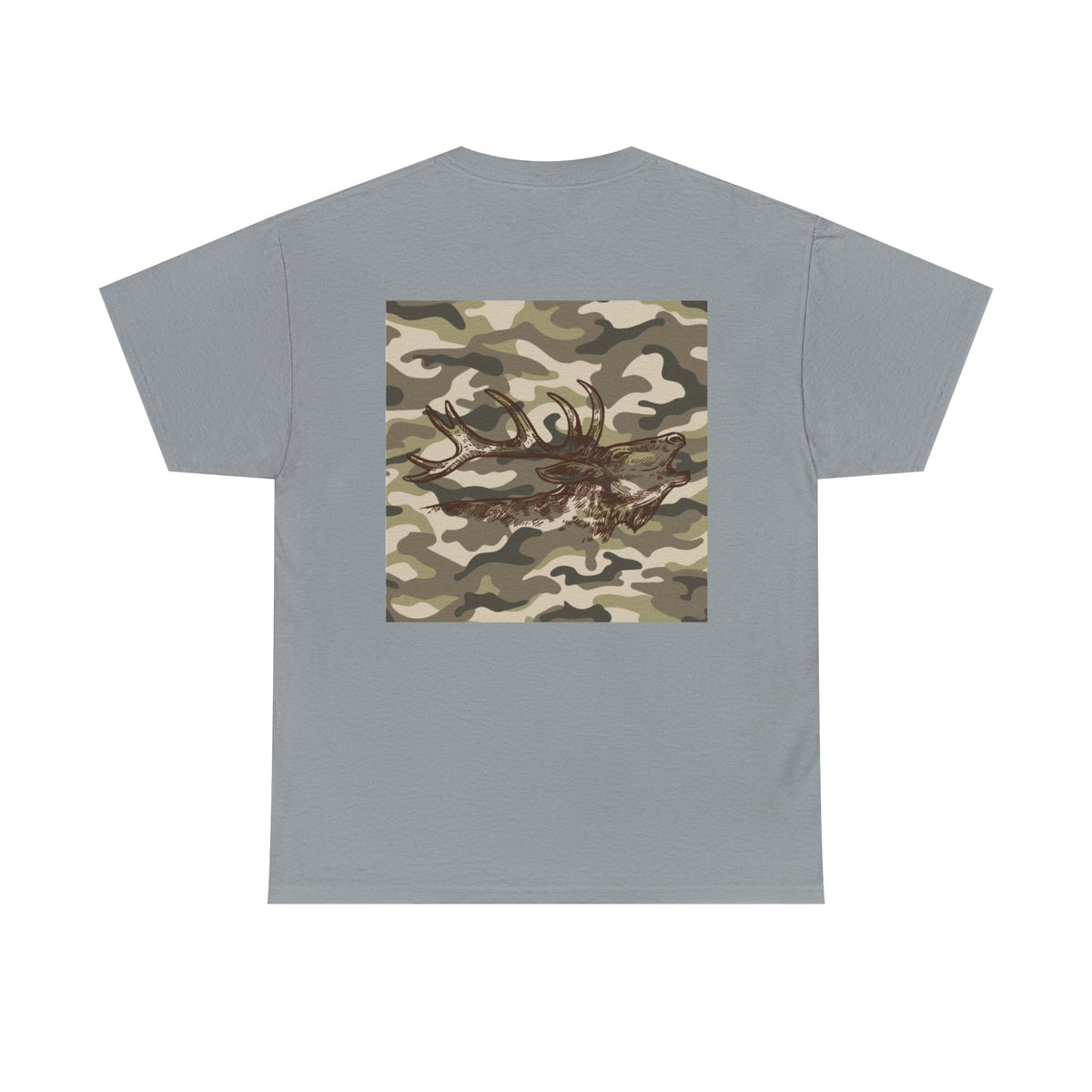 Unisex Heavy Cotton Tee with Camouflage Elk Design