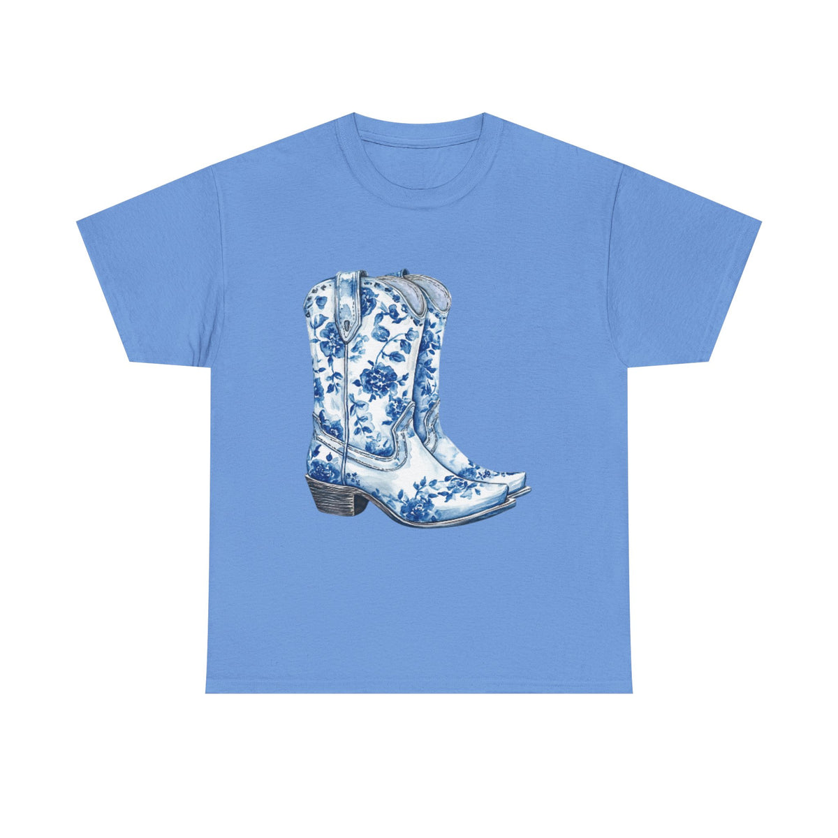 Blue Floral Cowboy Boots Unisex Heavy Cotton Tee
