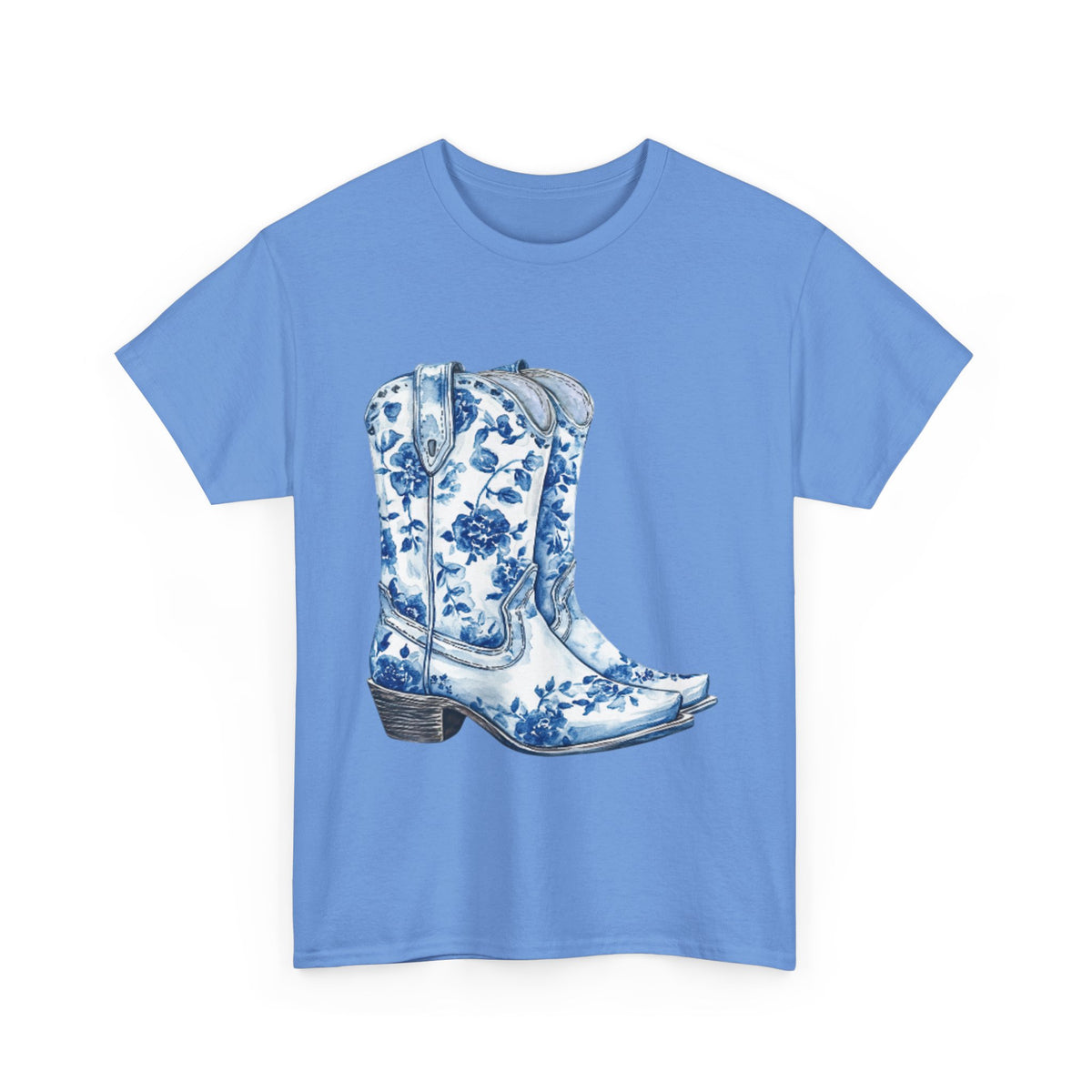 Blue Floral Cowboy Boots Unisex Heavy Cotton Tee