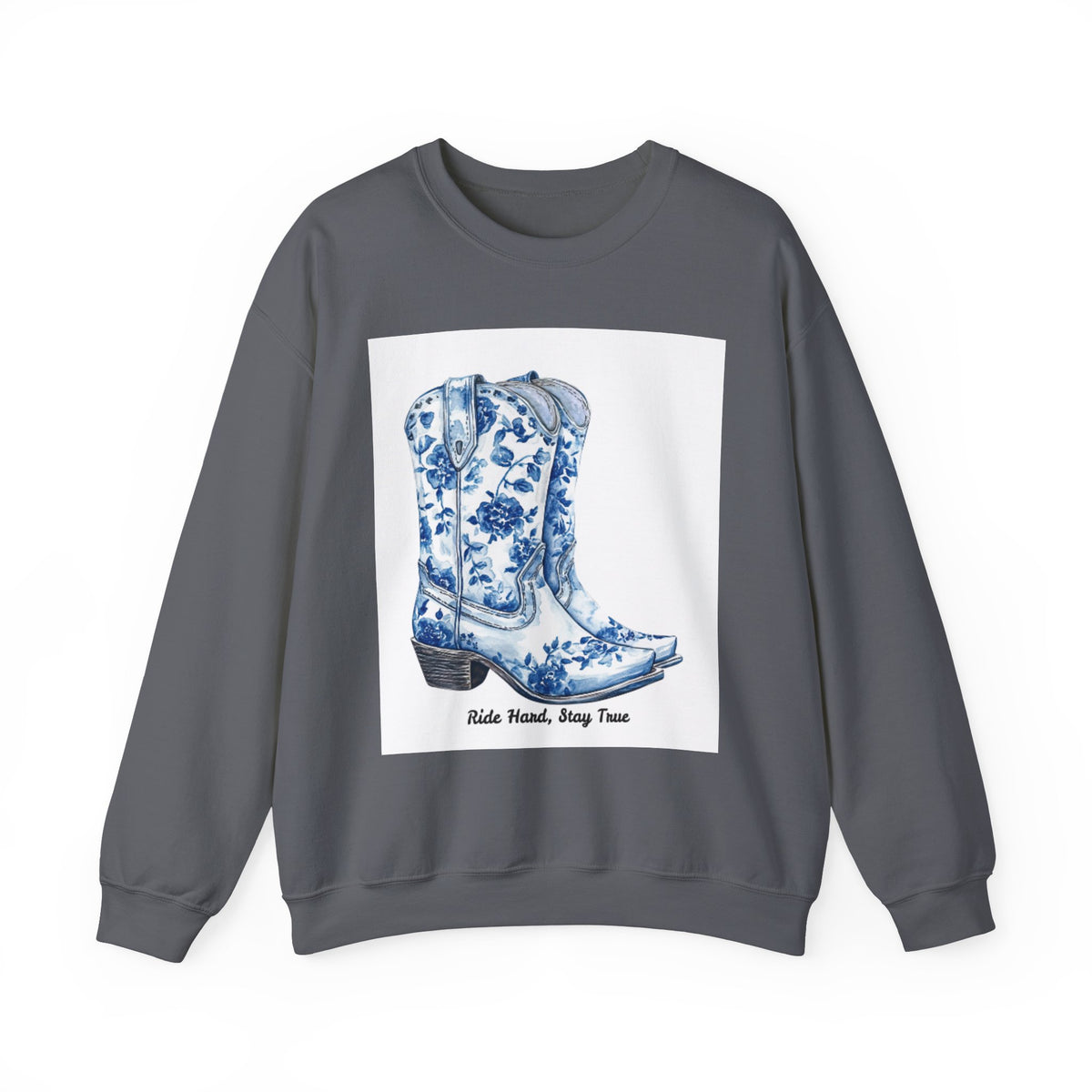 Floral Cowboy Boots Crewneck Sweatshirt - Ride Hard, Stay True
