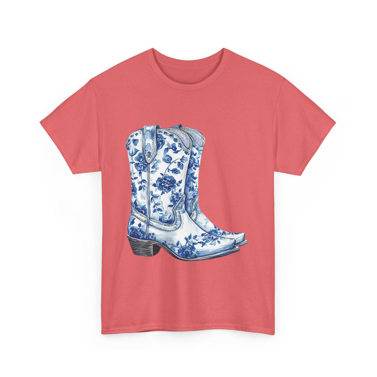 Blue Floral Cowboy Boots Unisex Heavy Cotton Tee