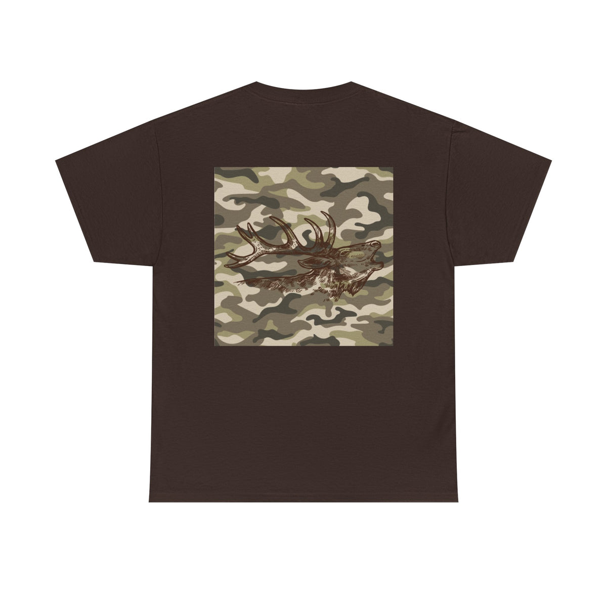 Unisex Heavy Cotton Tee with Camouflage Elk Design
